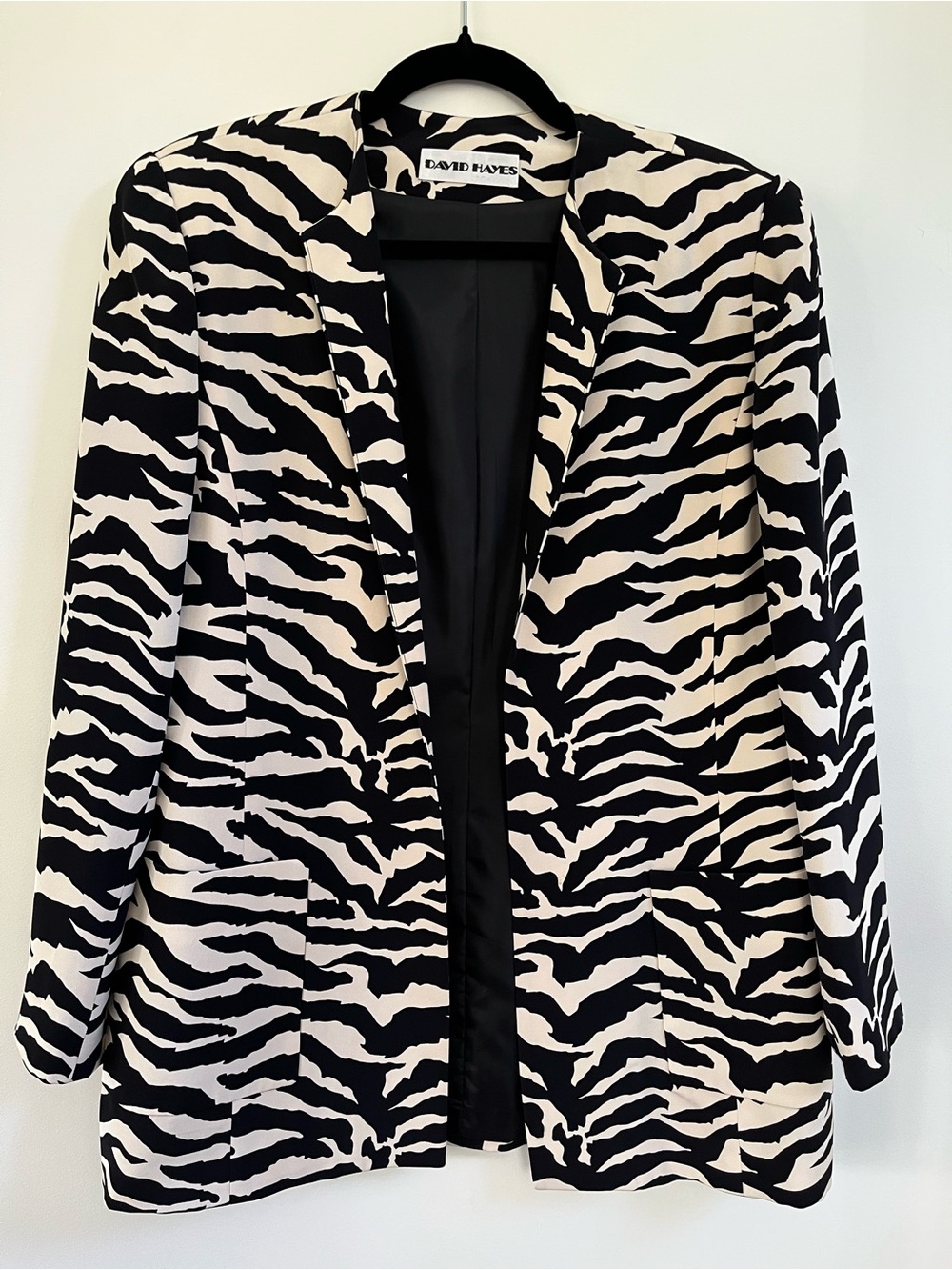 Vintage David Hayes Zebra-Print Silk Blazer in Black & White, 12